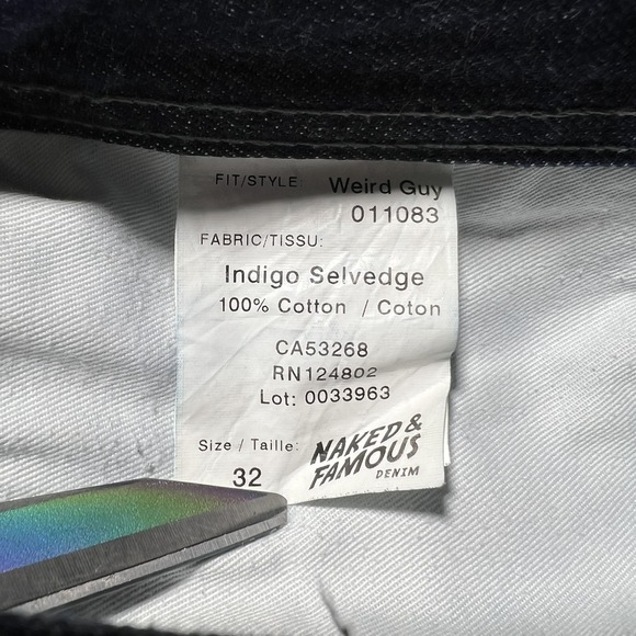 Naked & Famous Weird Guy Jeans Mens 32 Selvedge Denim Button Fly Indigo 32x33 - Picture 10 of 16